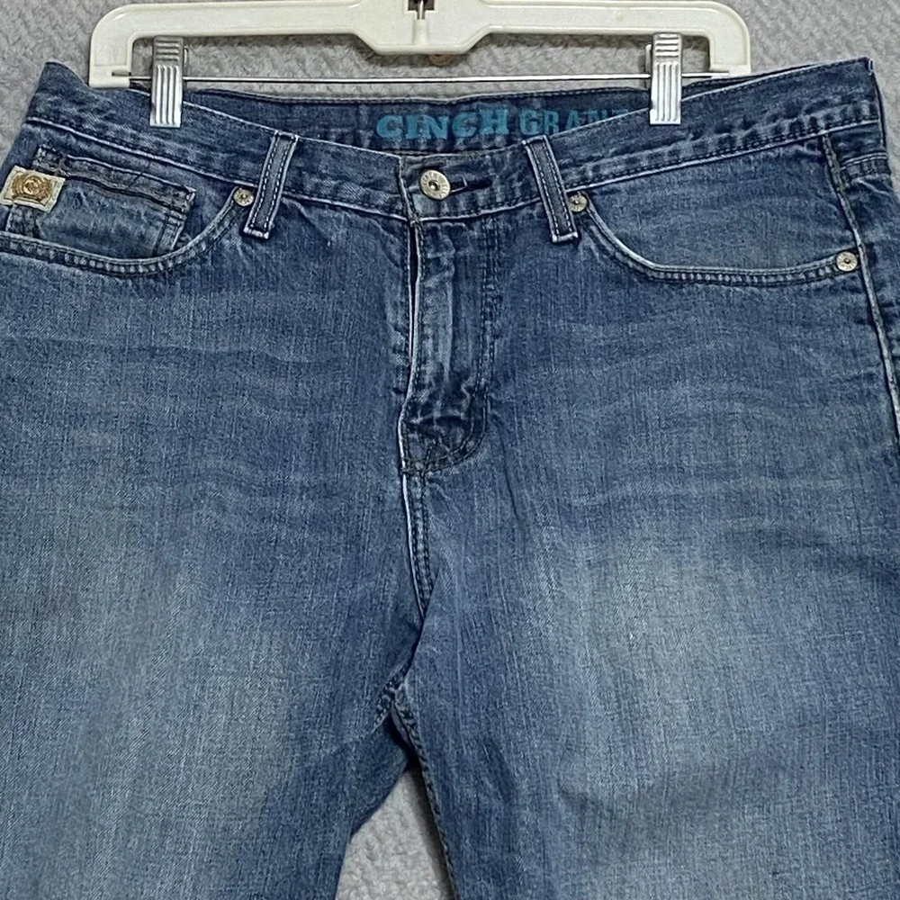 Cinch Grant Jeans Mens 35x33 Blue Denim Relaxed Fit Straight Leg Distressed